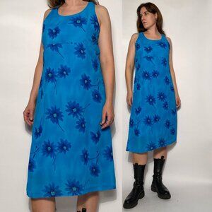 Vintage 1990s EMPIRE WAIST Floral Midi Dress -- XL